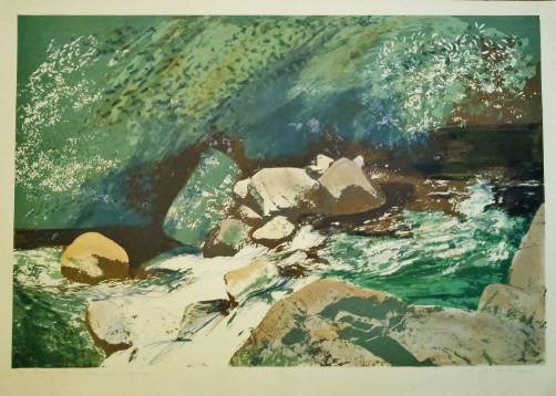 Donald Wilkinson print `Glen River Mourne Mountains/November` original lithograph, 1980`s ca, English